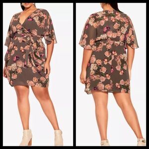 City Chic Brooke Brown Floral Dress Size 12 NWT